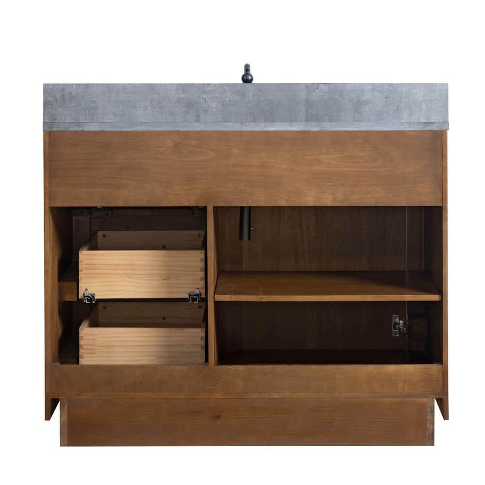 Tan 42" Single Bathroom Vanity with Black Limestone Top