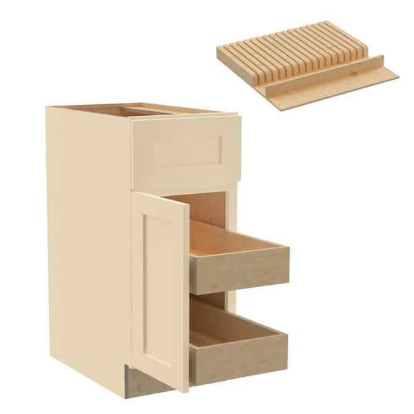 Home Decorators Collection Newport 15 in. W x 24 in. D x 34.5 in. H Assembled Plywood Base Kitchen Cabinet in Blended Cream with 2ROT Knife Block L