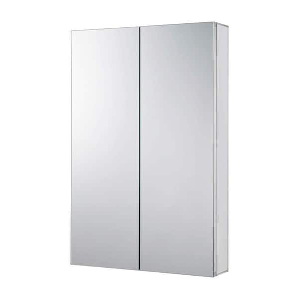 FINE FIXTURES 24 in. W x 36 in. H Rectangular Recessed or Surface Wall Mount Medicine Cabinet with Mirror in Stainless Steel