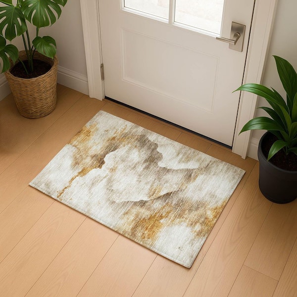 Mayfield Premium Machine Washable Abstract AMF1796 Beige 2 ft. x 3 ft. Area Rug