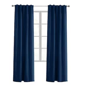 Weathermate Topsions Navy Cotton Smooth 80 in. W x 84 in. L 3-Way Header Indoor Room Darkening Curtain (Double Panels)
