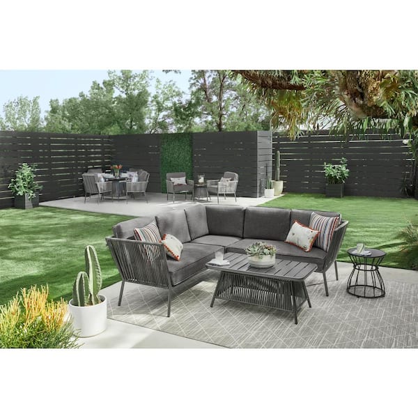 Hampton Bay Tolston 3-Piece Wicker Outdoor Patio Sectional Set with Charcoal Cushions