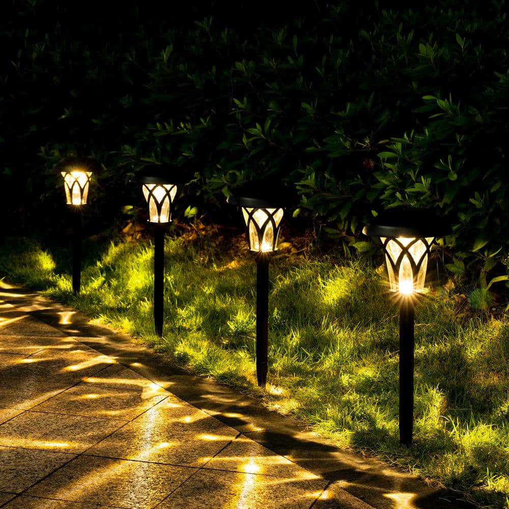 Black Glass and Metal Solar Pathway Lights, Warm White, 6-Pack