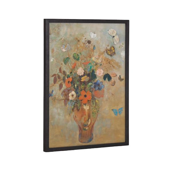 Kate and Laurel Gallery Odilon Redon 1905-Still Life with Flowers by Black Framed Art Print 12 in. x 16 in.