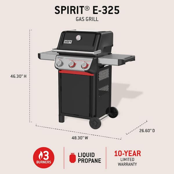 Weber Spirit E-325 3-Burner Propane Gas Grill in Black with