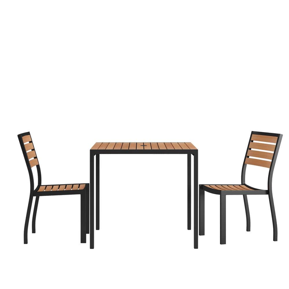 Black 3-Piece Faux Teak Square Outdoor Dining Set