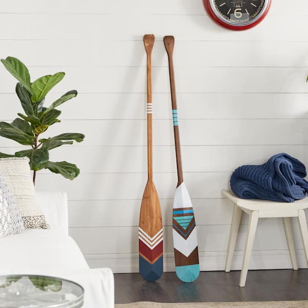 Tall Multi Colored Wood Oar Wall Decor , Set Of 2: 6" X 54.5"