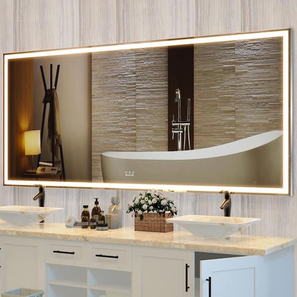 JimsMaison 32 in. W x 72 in. H Large Rectangular Aluminium Framed Dimmable Wall Mounted LED Bathroom Vanity Mirror in Silver
