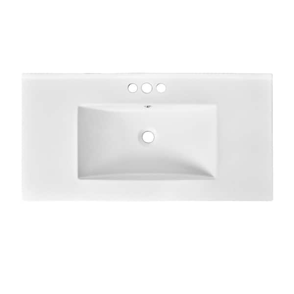 White 36in Single Bathroom Basin Sink Vanity Top Only 3-Faucet Holes for Bathroom
