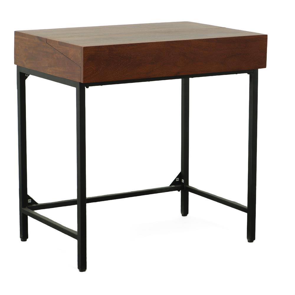 Chestnut Mango Wood Writing Desk with Black Iron Frame and Drawers