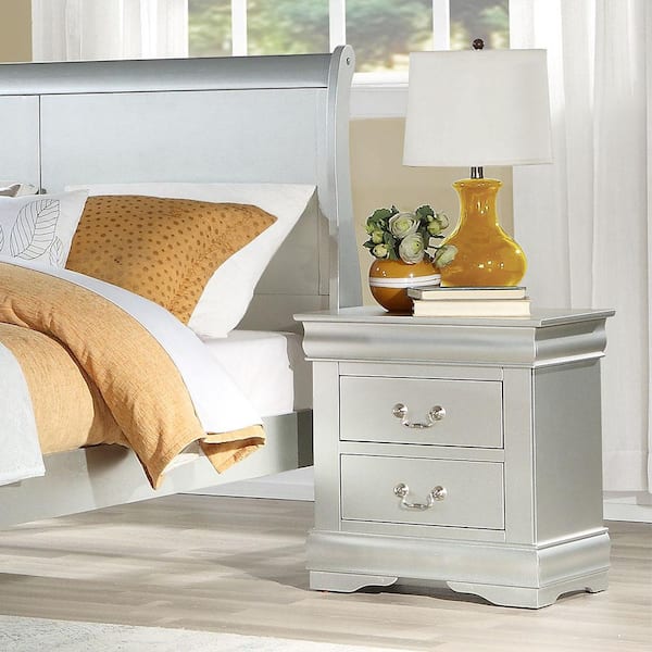 Acme Furniture Louis Philippe 2-Drawer Platinum Nightstand (24 in. H X 21  in. W X 15 in. D) 26733 - The Home Depot