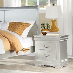 Louis Philippe 2-Drawer Platinum Nightstand (24 in. H X 21 in. W X 15 in. D)