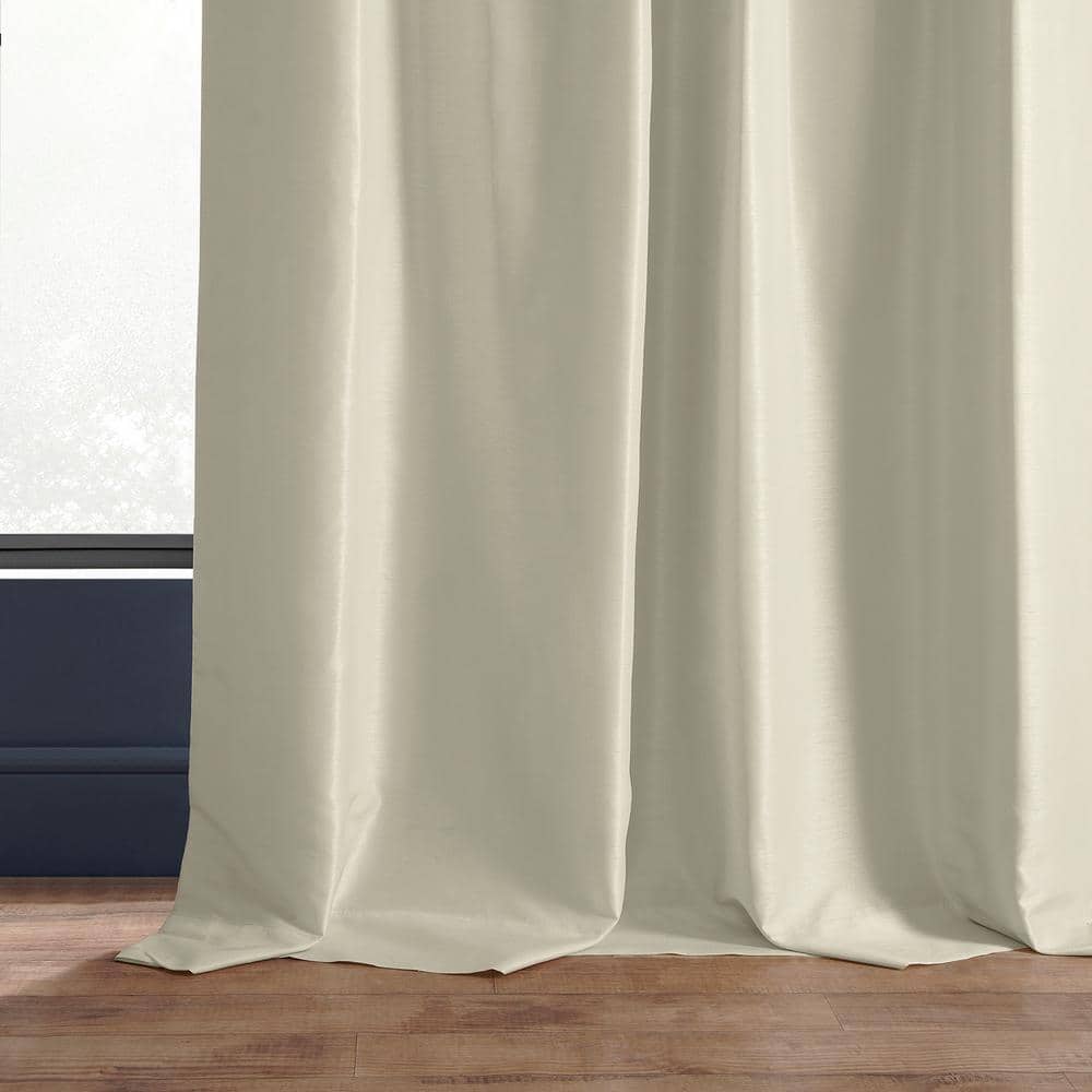Extra Long Off-White Blackout Faux Silk Drapes
