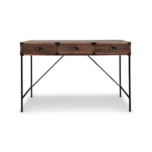 47 in. Rectangular Brown 3 Drawer Writing Desk with Built-In Storage