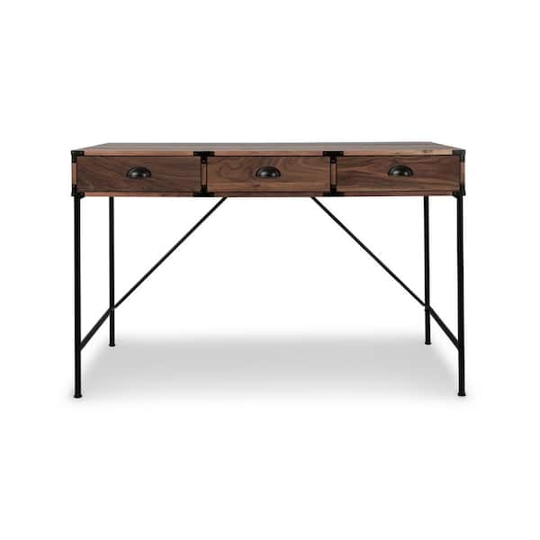 AGH Deco 47 in. Rectangular Brown 3 Drawer Writing Desk with Built-In Storage