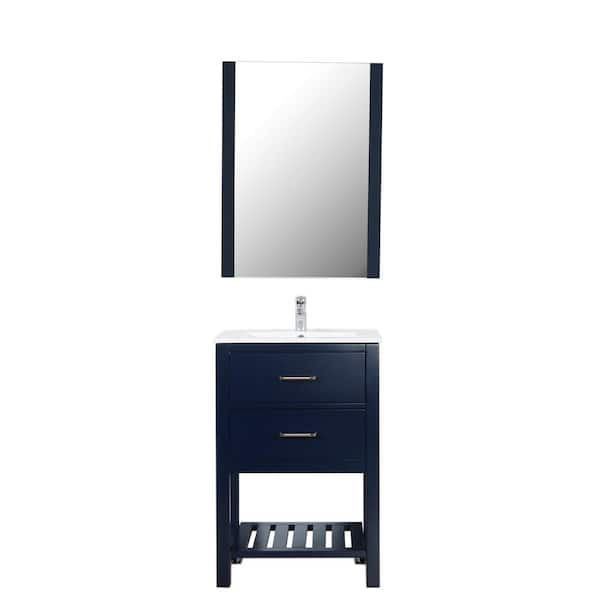 Unbranded Santa Monica 24 in. W x 18 in. D Vanity in Navy with Ceramic White Basin and Mirror