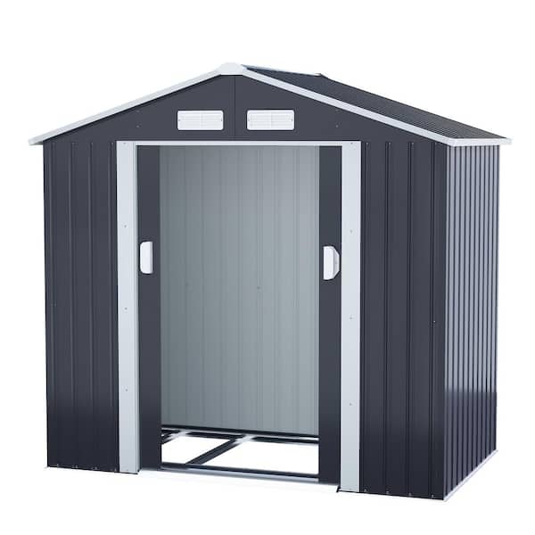 JAXPETY 6 ft. W x 4 ft. D Outdoor Storage Metal Shed Garden Tool Galvanized Steel Shed with Window, Gray (24 sq. ft. )