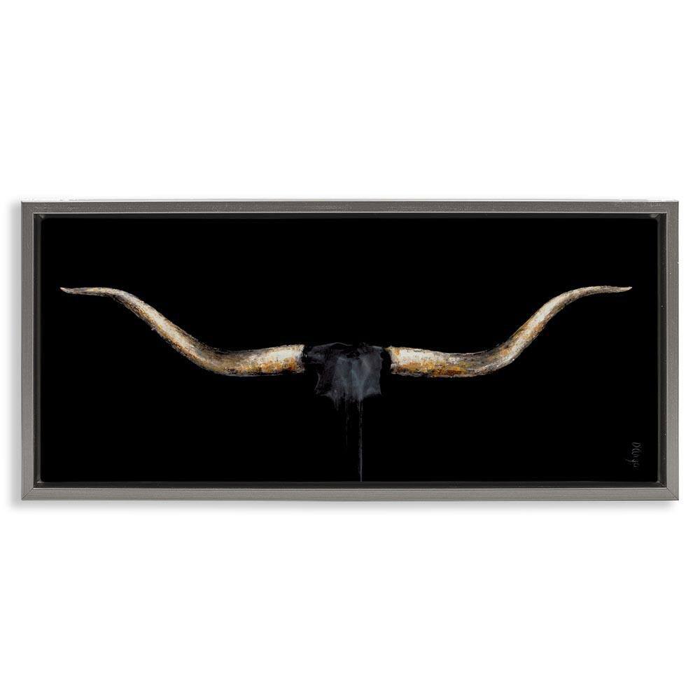 Bull Horns Animal Painting by Dina D'Argo Gray Floater Frame Graphic Art Print Animal 14 in. x 31 in. price history on PriceWatchPro