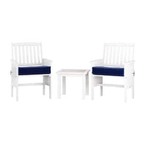 Miramar Whitewashed 3-Piece Hardwood Patio Conversation Set with Navy Blue Cushions