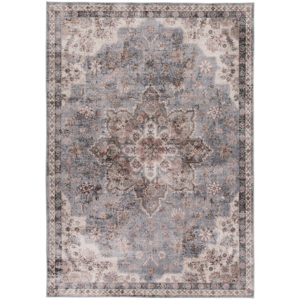 3 ft. x 4 ft. Gray/Multi Antique Medallion Washable Scatter/Accent Rug