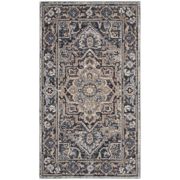 Kathy Ireland Home Moroccan Celebration Navy 2 ft. x 4 ft. Center Medallion Traditional Kitchen Area Rug