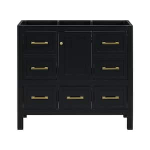 36 in. W x 18 in. D x 33 in. H Bath Vanity Cabinet without Top w/5-Drawers and Soft Closing Doors in Black, Cabinet Only