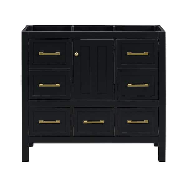 36 in. W x 18 in. D x 33 in. H Bath Vanity Cabinet without Top w/5-Drawers and Soft Closing Doors in Black, Cabinet Only