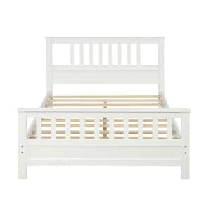 78 in. W White Full Bed Frame, Wood Platform Bed Frame with Headboard, Bed Frame with Slat Support, No Box Spring Needed