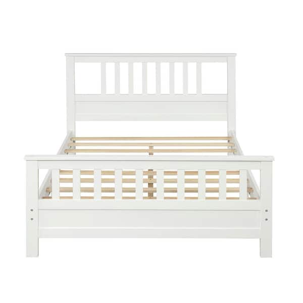 URTR 78 in. W White Full Bed Frame, Wood Platform Bed Frame with Headboard, Bed Frame with Slat Support, No Box Spring Needed
