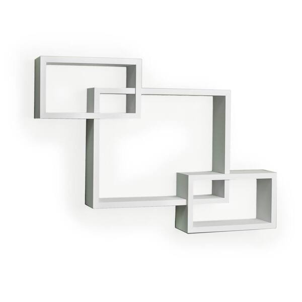 DANYA B 26.5 in. x 19 in. White Laminated Intersecting Squares Floating Shelf