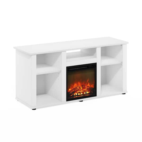 Furinno Jensen 47.24 in. Freestanding Wood Smart Electric Fireplace TV Stand in Solid White
