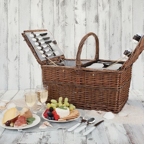 Twine Cape Cod Picnic Basket, Place Settings, Wine Glasses