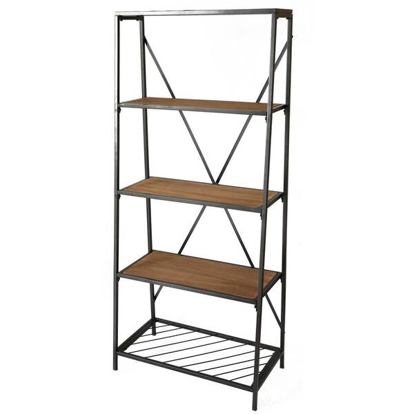 Uniquewise 59 in. Brown Metal 4-shelf Etagere Bookcase with Open Back