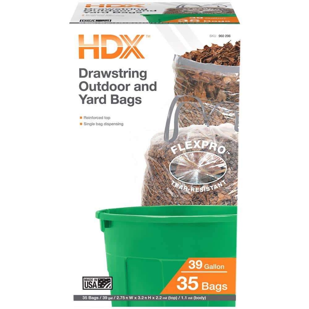 HDX 33-39 Gal. Black Heavy Duty Drawstring Trash Bags (50-Count) - For  Outdoor and Yard Waste HDX3339 - The Home Depot