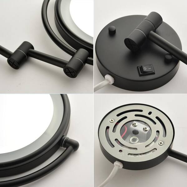 16.93 in. W x 13.39 in. H Small Round LED Wall Mount Two-Sided Magnifying  Bathroom Makeup Mirror in Matte Black