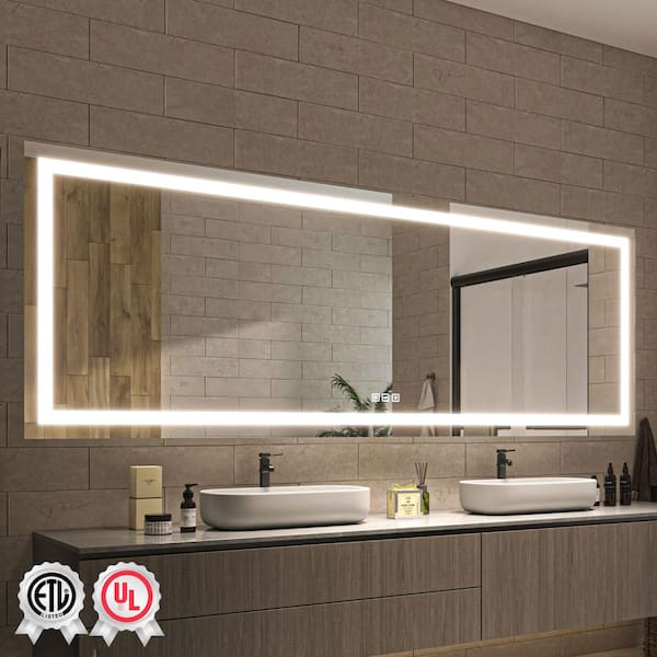 96 in. W x 36 in. H Rectangular Frameless Wall Bathroom Vanity Mirror with Backlit and Front Light