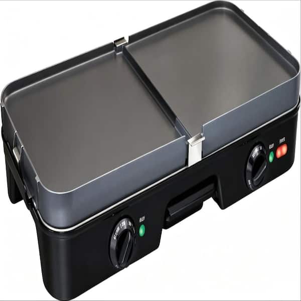 8-Serving Electric Indoor Grill and Griddle with Reversible Nonstick Plates, Black, 2-Piece
