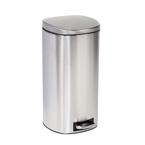 7.92 Gal. Square Silver Stainless Steel Step-On Metal Household Trash Can