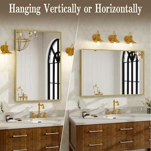 24.1 in. W x 35.8 in. H Rectangular Metal Framed Wall Bathroom Vanity Mirror Gold