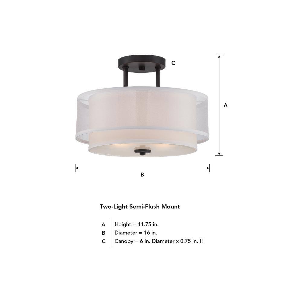 Fusion Biscayne Bronze Semi-Flush Drum Ceiling Light with Organza Shade