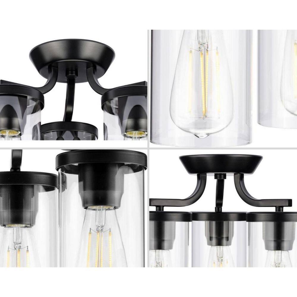 Matte Black Glass and Nickel Three-Light Semi-Flush Mount