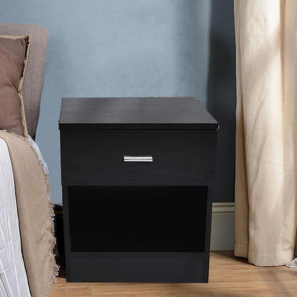Outopee 1-Drawer Black Nightstand 18.5 in. H x 15.7 in. W x 14.1 in. D