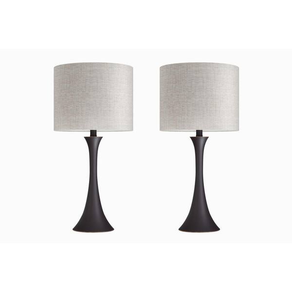 GRANDVIEW GALLERY 24 in. Oil-Rubbed Bronze Table Lamp Set with Flared Body and Natural Tan Textured Linen Shade (2-Pack)