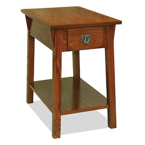 24 in. W Rectangle Mission One Drawer Side Table with Shelf, Russet Wooden Top