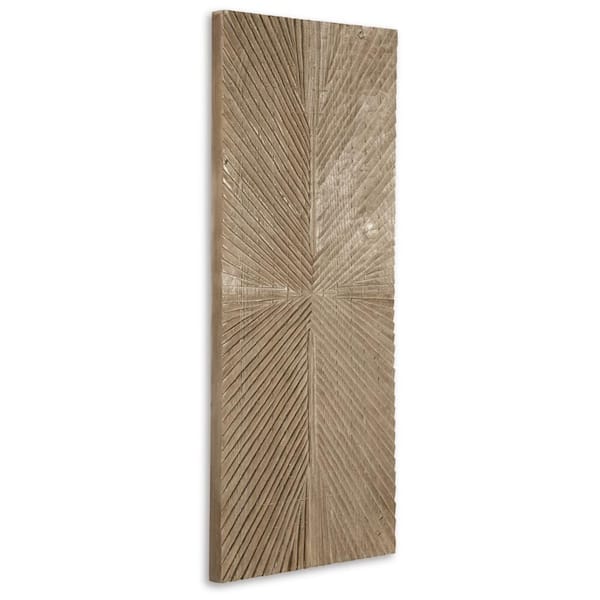 Benjara Ernest 20 in. x 48 in. Brown Finish Carved Sunburst Design Wood Panel Wall Art Decor