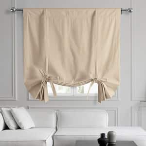 English Cream White Solid Cotton 46 in. W x 63 in. L Room Darkening Rod Pocket Tie-Up Window Shade (1 Panel)