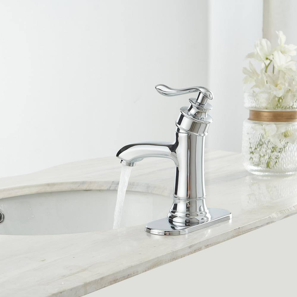 Polished Chrome Single Handle Low-Arc Bathroom Faucet with Drain