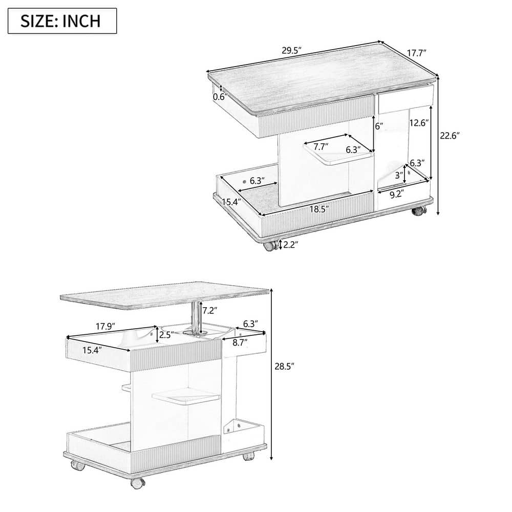 Technical drawing showing dimensions of the end table.