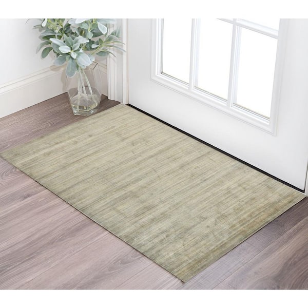 2 ft. x 3 ft. Beige and Brown Wool Striped Hand Woven Area Rug