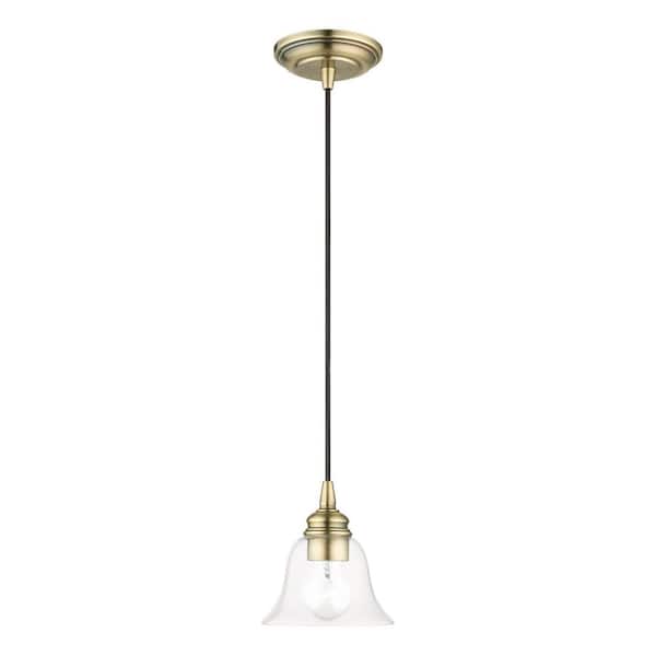 AVIANCE LIGHTING Crestridge 1-Light Antique Brass Single Mini Pendant with Clear Glass